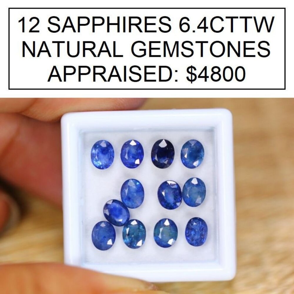12 BLUE SAPPHIRES, 6.4 CTTW, NATURAL GEMSTONES!!!